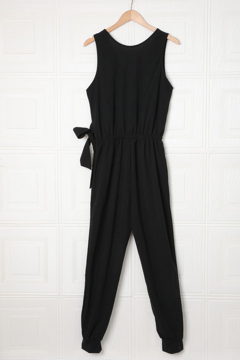 Deep V-Neck Sleeveless Solid Jumpsuit